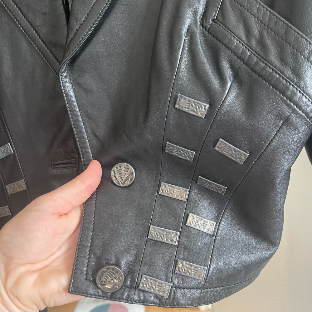 Vintage Beltrami Black Genuine Leather Jacket 1980’s silver details - Picture 2 of 5